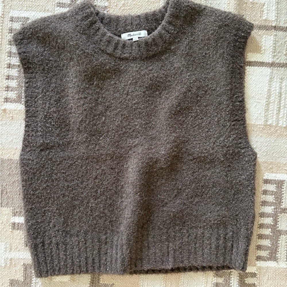 Madewell Brown Textured Cropped Crewneck Sweater Vest
